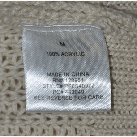 Pink Rose Oatmeal Tan Crochet Open Front Cardigan Sweater Size M Pockets Office - Picture 11 of 12